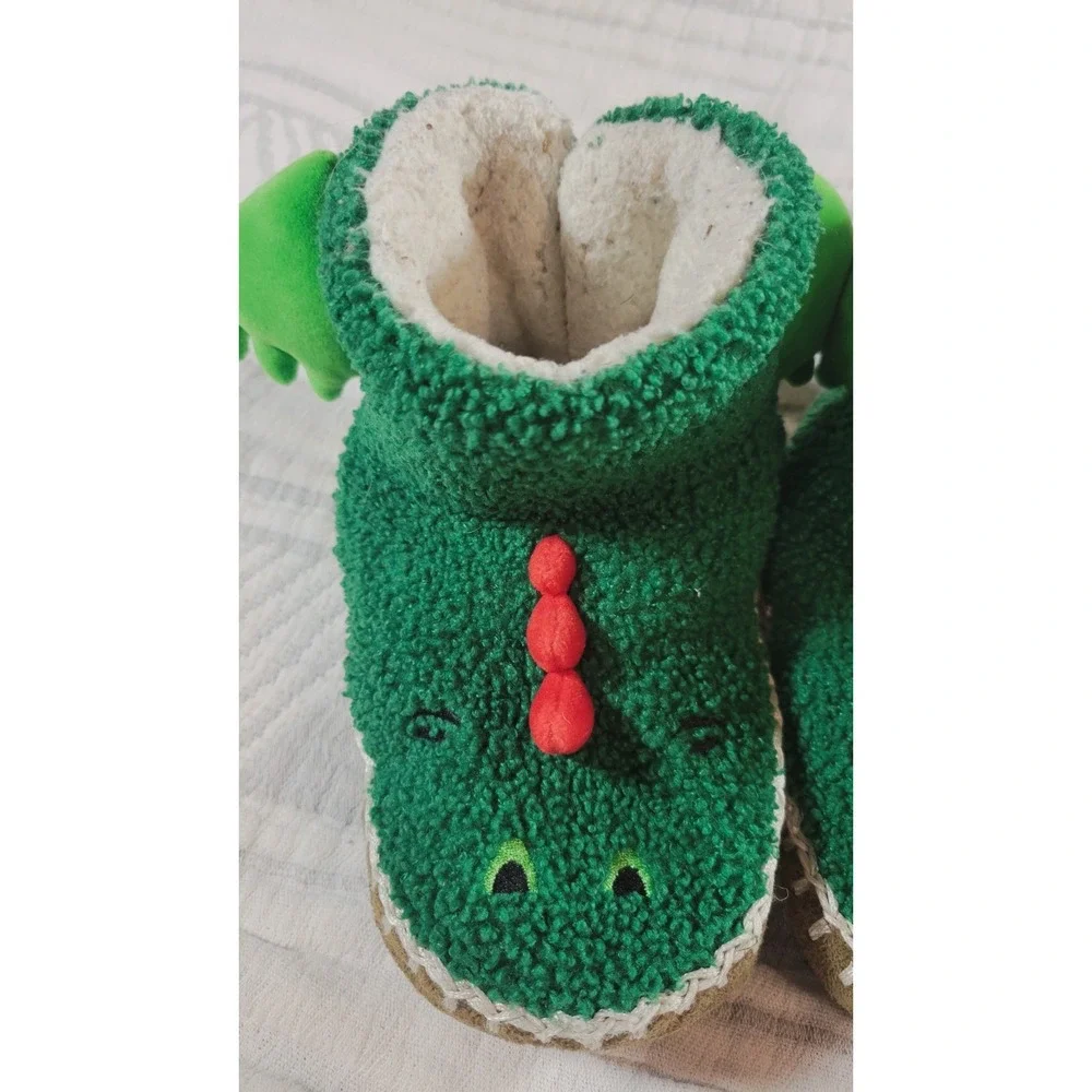 Hanna Andersson Kids Dragon Slippers Size‎ 11/12 Green Plush Costume Shoes